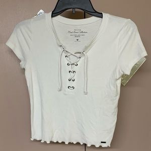 Hollister, Cropped, Lace up, Tee Shirt